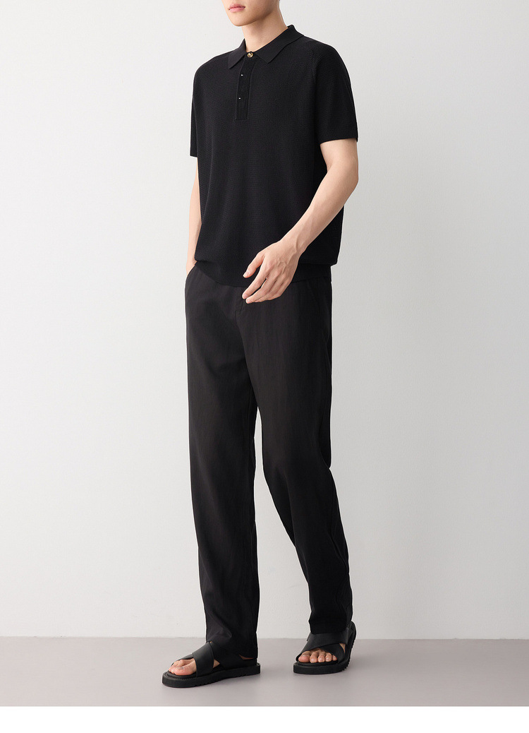 Áo polo nam tay ngắn phong cách cổ điển chất liệu linen pha — đen chi tiết 20