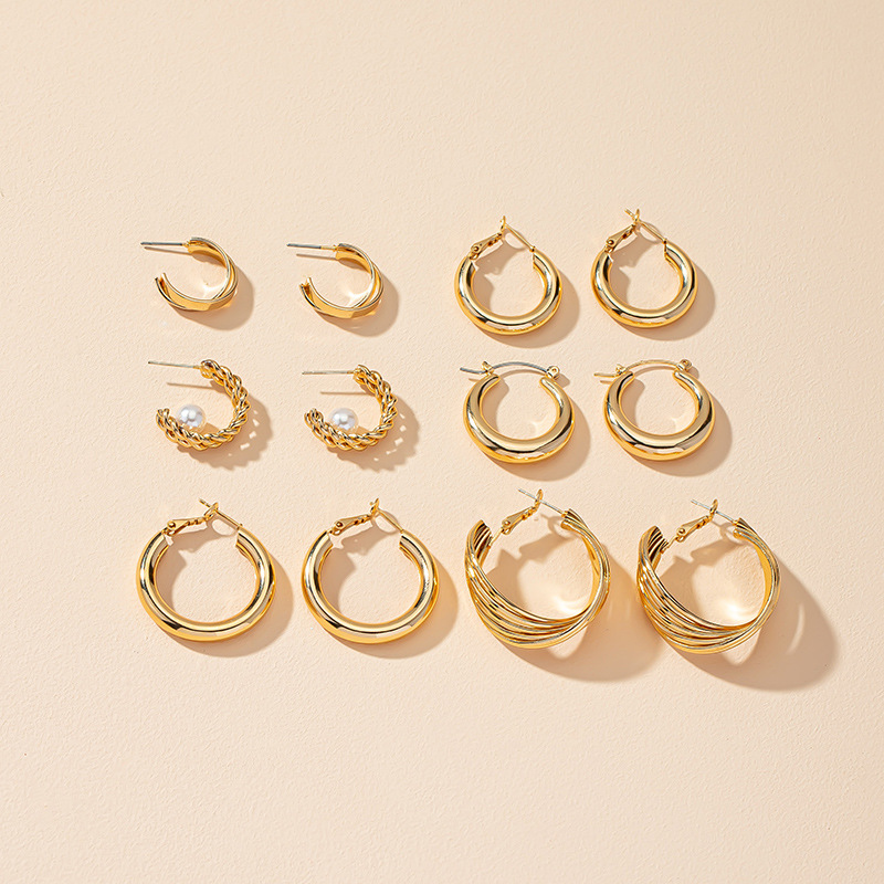 Jewelry Wholesale 6 Pairs Of Ear Hoop Earrings Set Geometric Jewelry Earrings display picture 1