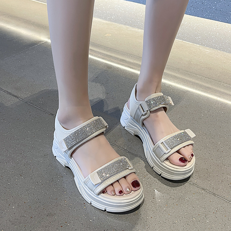 Water Diamond Sports Women's 2024 Summer New Pine Cake Thick Sole Beach Shoes Fashion Casual Velcro Sandals_voghion.com