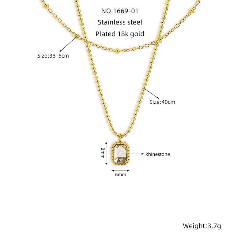 Europa y los Estados Unidos nuevo retro esmeralda zircon titanio colgante de acero inoxidable temperamento de alta calidad collar de doble capa de mujer