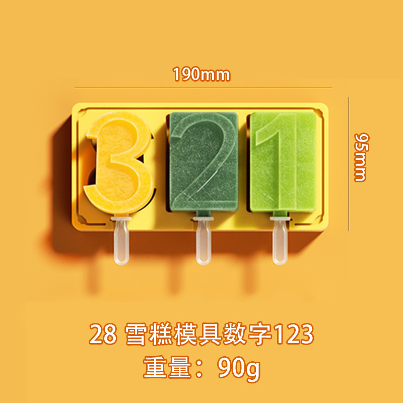Ranura para tarjeta anti-sesgada de grado alimenticio paleta alfabeto número helado molde de helado de silicona de dibujos animados helado