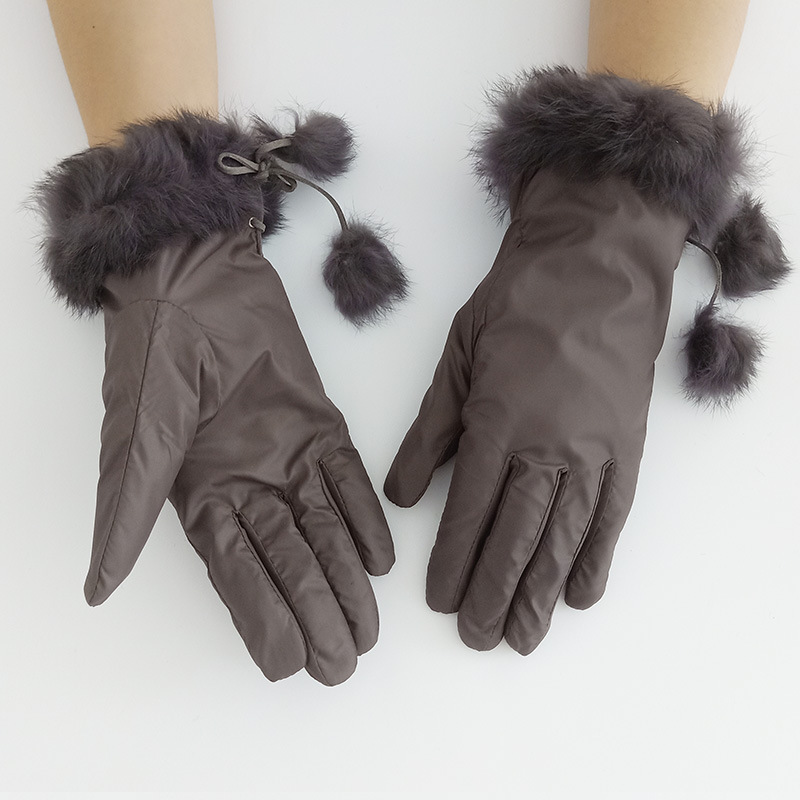 韩版轻薄冬季灰色保暖羽绒布手套女现货分指手套单色手套现货批发