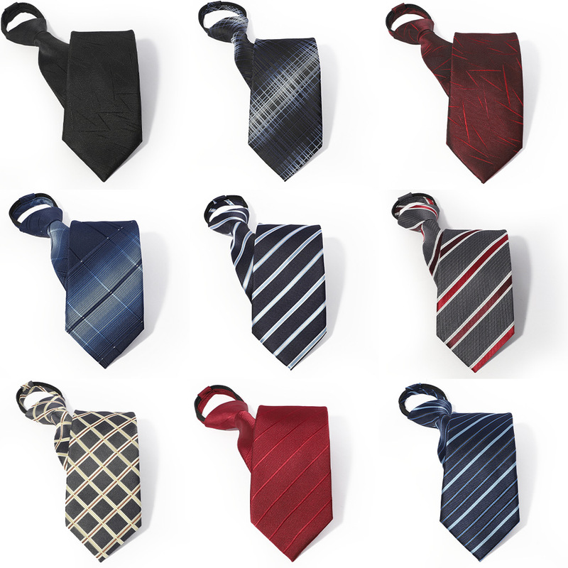 New Style Men's 8cm Easy-To-Wear Tie, High-End Red Striped Lazy Tie, Custom Design Available, No Need to Tie