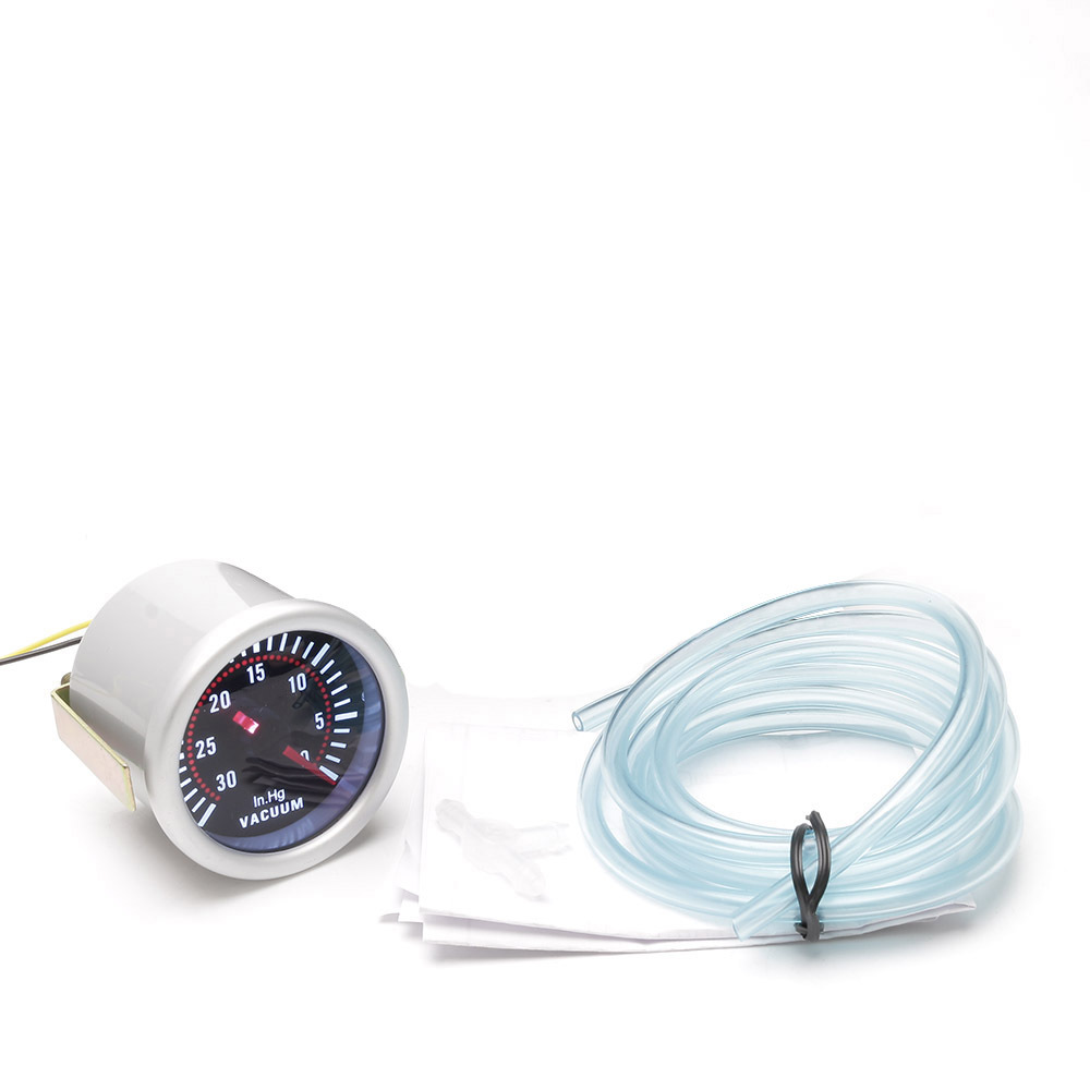 52mm 12V car vacuum gauge mercury display with smoke lens white LED racing meter