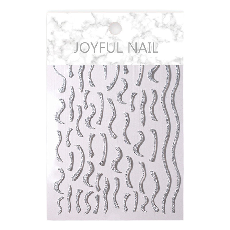 Internet Celebrity Broken Diamond Nail Art Sticker Flash Silver Block Curve French Stripe Curve Light Luxury Nail Embossed Nail Art Patch