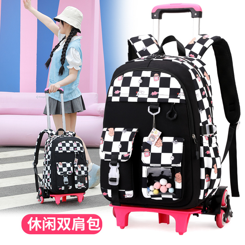 2023 peces naturales al por mayor niñas de la escuela primaria de Grado 3 a grado 6 impermeable de gran capacidad de reducción de carga carro mochila