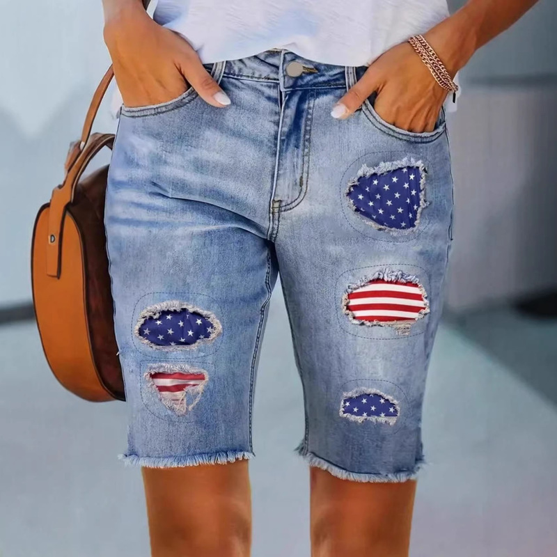 New European and American Cross-Border Independent Site Women's Denim Bermuda Shorts - Casual Mid-Length Denim Shorts New European and American Cross-Border Independent Site Women's Denim Bermuda Shorts - Casual Mid-Length Denim Shorts