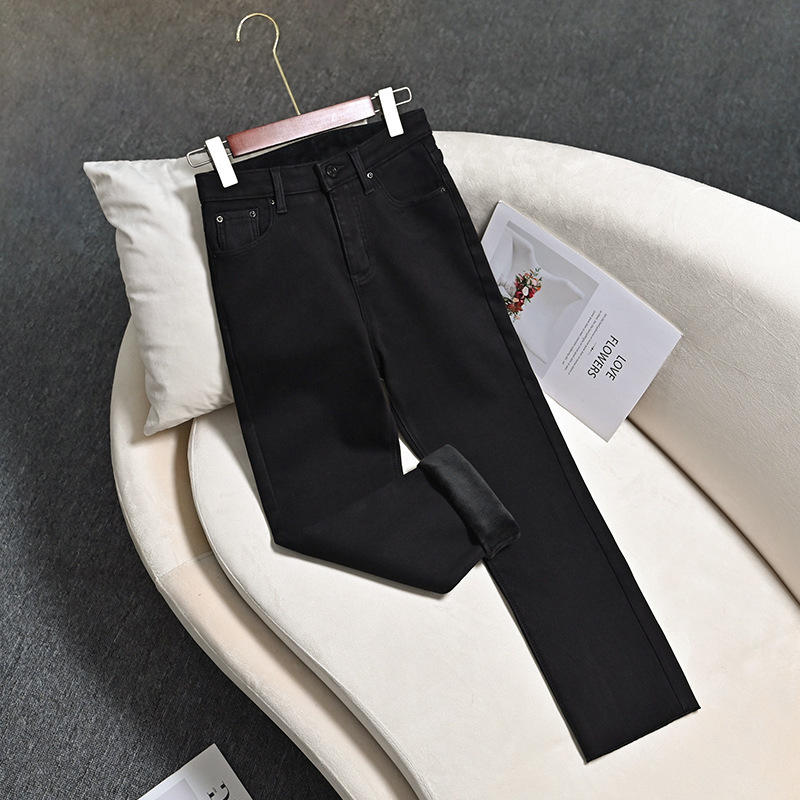 2023 autumn and winter high waist new black straight jeans women's versatile slimming stretch pipe pants French stick pants