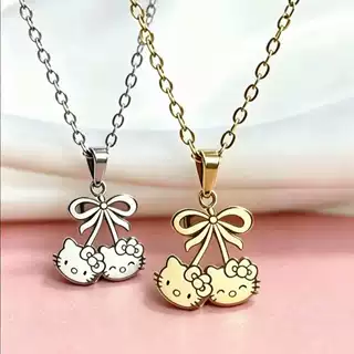新款HelloKitty猫樱桃蝴蝶结项链钛钢不掉色轻奢小众设计感锁骨链