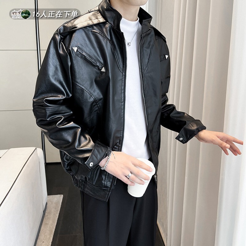 Cross-Border High Street Pu Leather Jacket for Men 2025 Autumn New American Style High-End Cool Pilot Work Jacket Cross-Border High Street Pu Leather Jacket for Men 2025 Autumn New American Style High-End Cool Pilot Work Jacket