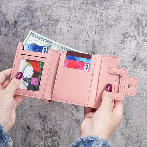 Simple wallet for women, girly heart folding short coin purse, fashionable mini student cute card holder, dual purpose wallet