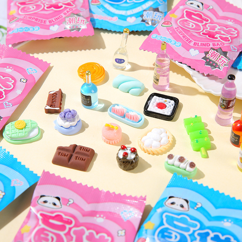 Bolsa ciega mini modelo juguete comida en miniatura juego supermercado bocadillos botella de vino accesorios pequeños adornos exquisita bolsa pequeña