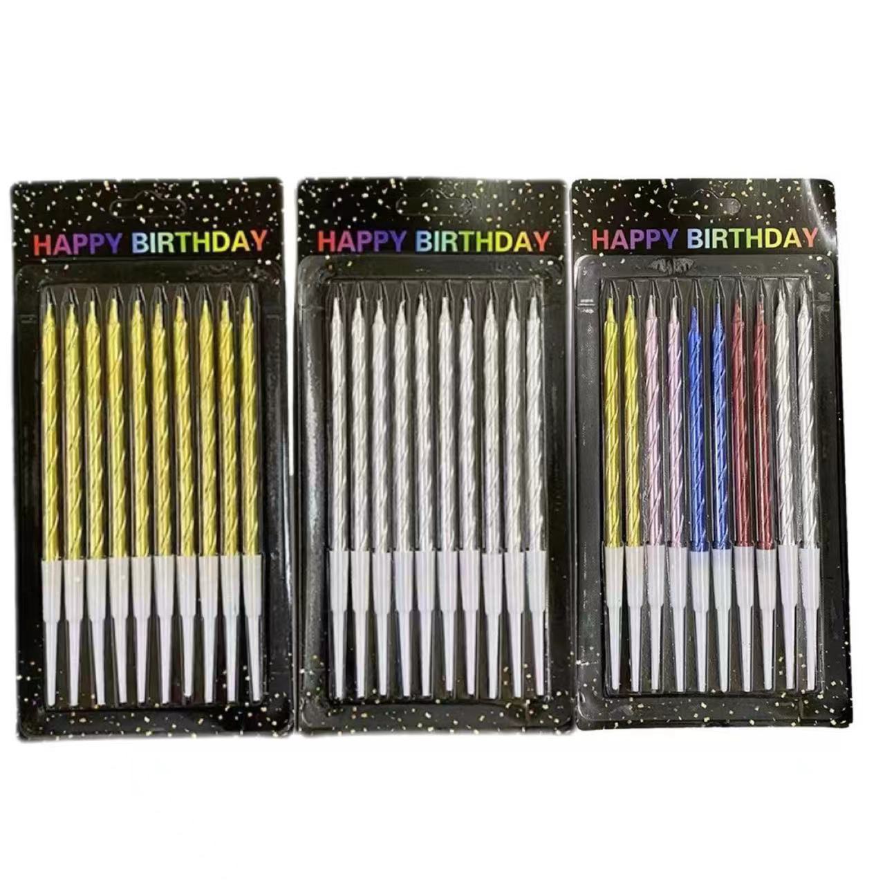 Mayorista pastel vela galvanizado oro plateado metal textura larga lápiz retro fiesta de cumpleaños estilo retro