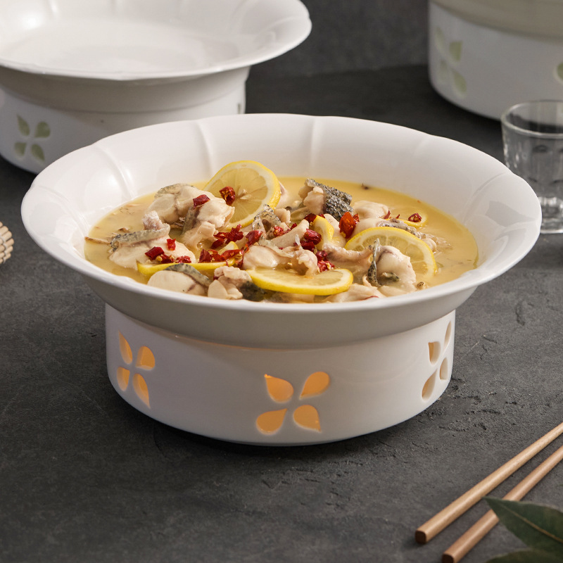 陶瓷盘子高级感干锅酒店明炉餐具套装农家乐保温盘餐盘蜡烛加热炉