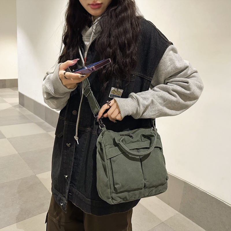 Bolso de lona japonés femenino 2024 nuevo bolso coreano de gran capacidad bolso de mensajero de todo fósforo de color sólido bolso de moda