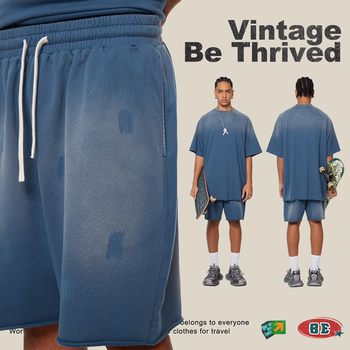 Pantalones Cortos Bermudas de Felpa de Algodón con Efecto Lavado