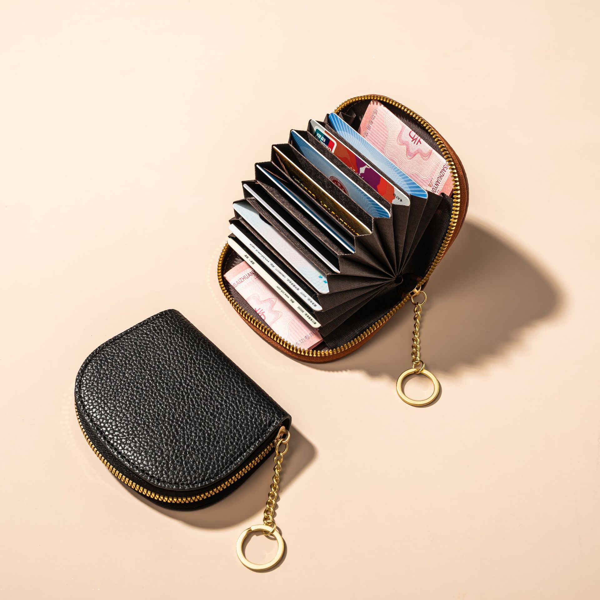 Moda transfronteriza pequeña concha fresca bolsa de tarjetas de órgano semicircular para mujeres tarjetas de gran capacidad bolsa de tarjetas de crédito