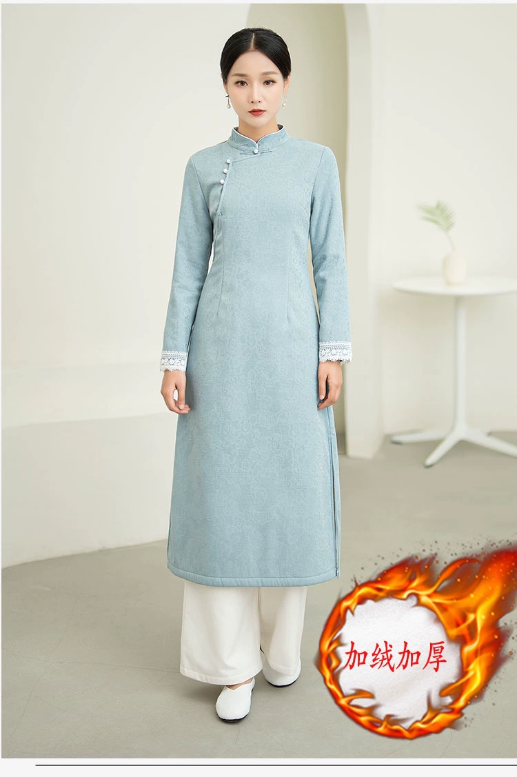 На самом деле 2023 осенний и зимний китайский стиль новый улучшенный чонсам куртка женская одежда чайное искусство одежда прижигание одежда
