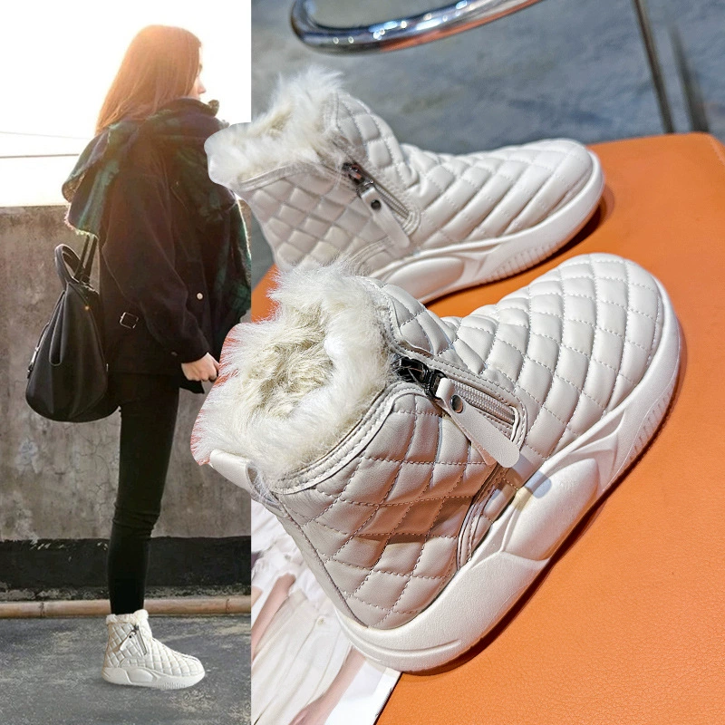 Зимние женские ботинки 2024, зимние бархатные утолщенные теплые высокие ботинки, нескользящая верхняя одежда, хлопковая обувь на толстой подошве XQ-5859