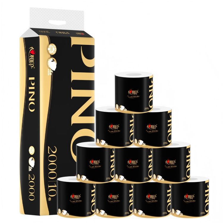 Xinxiangyin Roll Paper Pino Black Gold 200g 10-Pack Thickened Four-Layer Water Ripple Embossed Toilet Paper