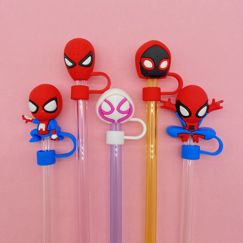 100 Pieces of Cute Spider-Man and Steve Chia 3D Straw Covers, 10mm Stanley Straw Stylized Straw Caps
