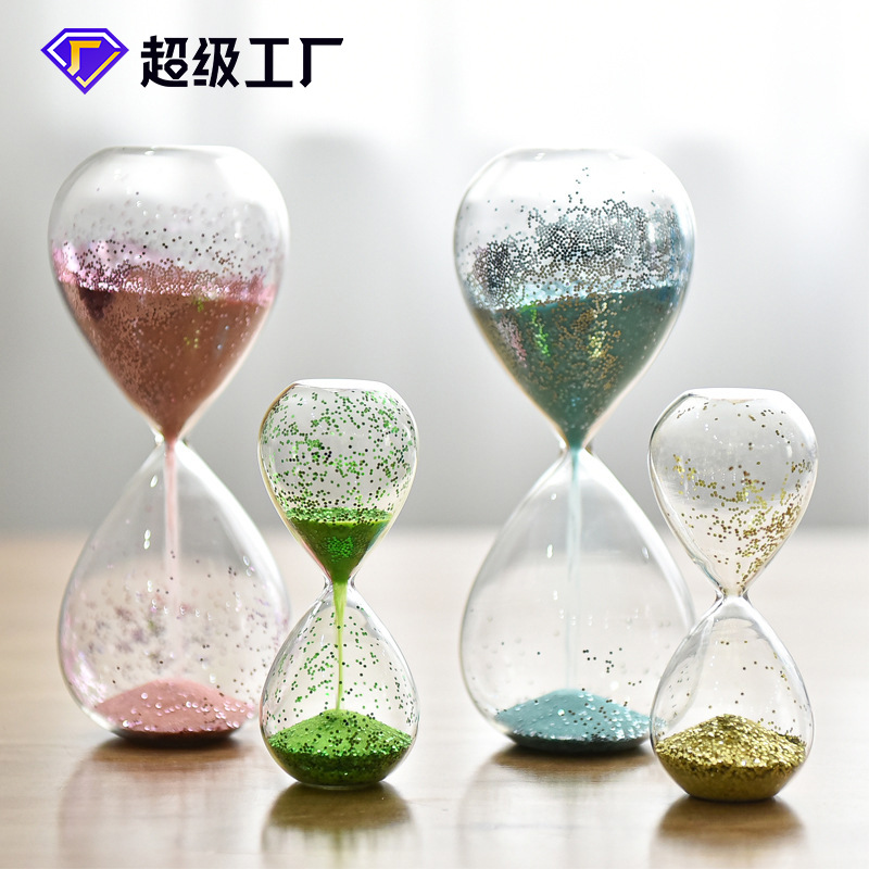 Creative golden glitter glass hourglass home decor desk accessory bookshelf decoration gift glass craft