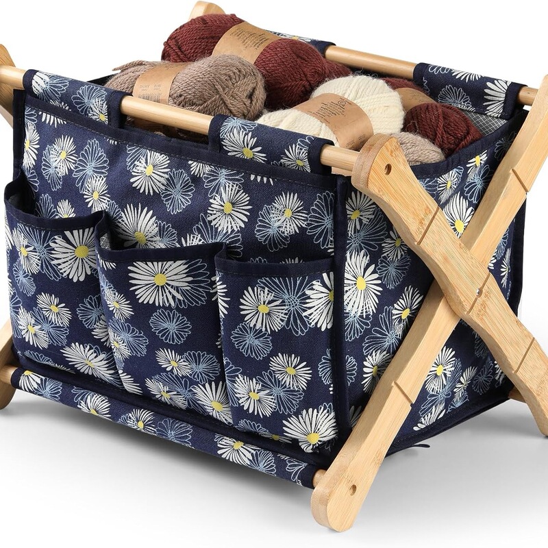 Household Yarn Storage Rack, Yarn and Crochet and Knitting Storage Basket, Printed Storage Basket, Multi-Pocket