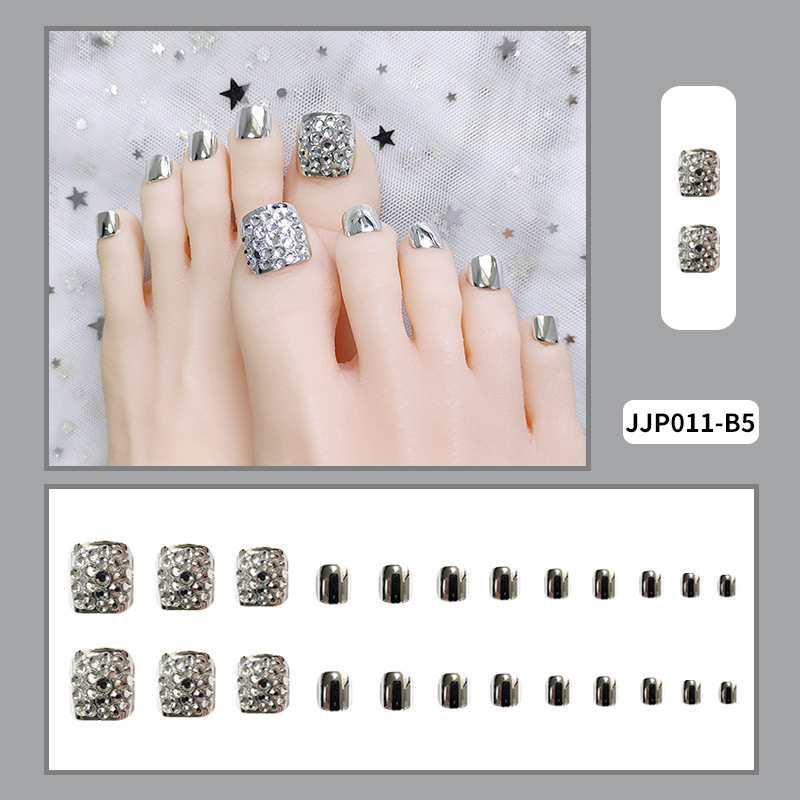 Mangas de dedo del pie de diamante completo plateado de metal uñas postizas desmontables