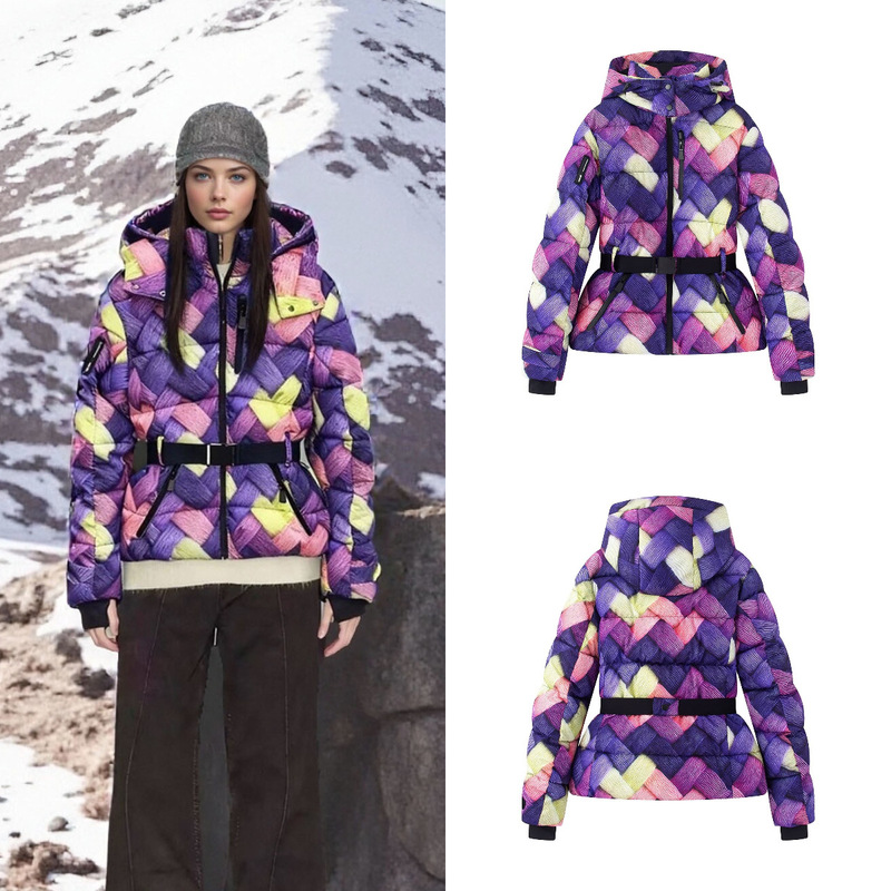 Cross-Border Export Spot European and American Style Women's Winter New Fashion Warm Colorful down Cotton Women's Ski Wear