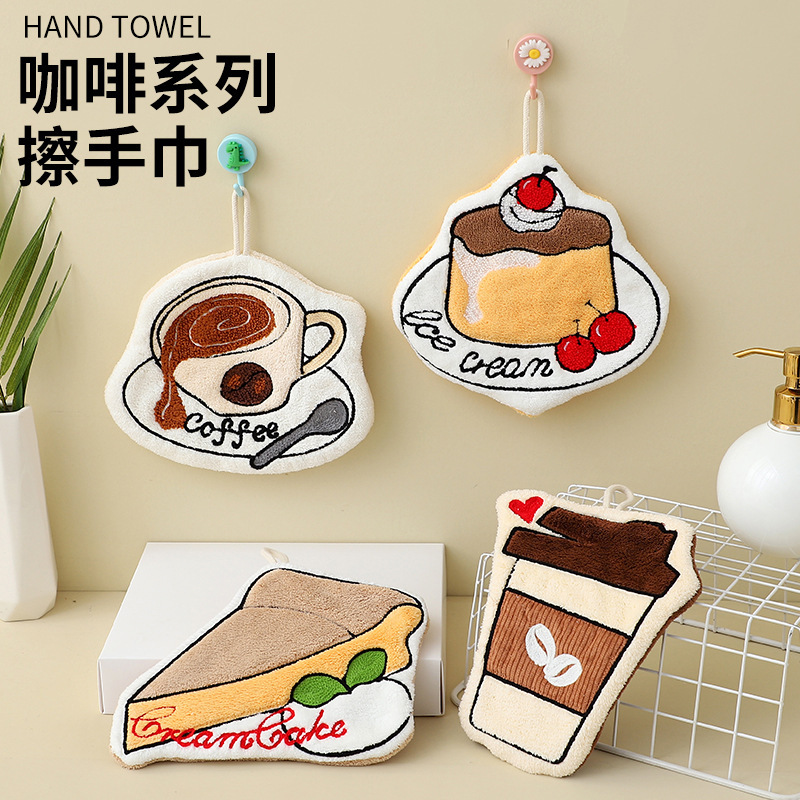 Kitchen towel can be hung high color value cute coffee series super absorbent household towel wholesale manufacturers