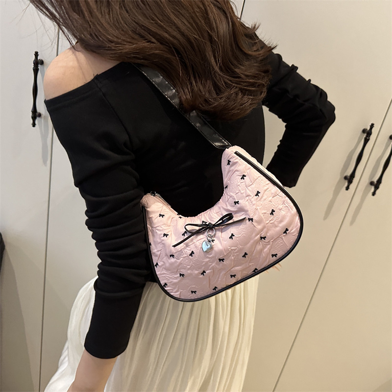 小众设计蝴蝶结腋下包女2025新款手提包时尚单肩斜挎包甜美法棍包|undefined