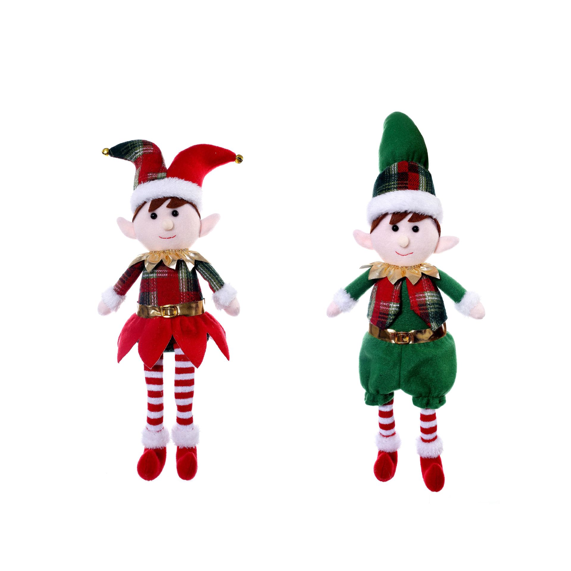 Navidad tela roja y verde payaso de piernas largas muñecas elfadas muñecas de Navidad para hombres y mujeres.