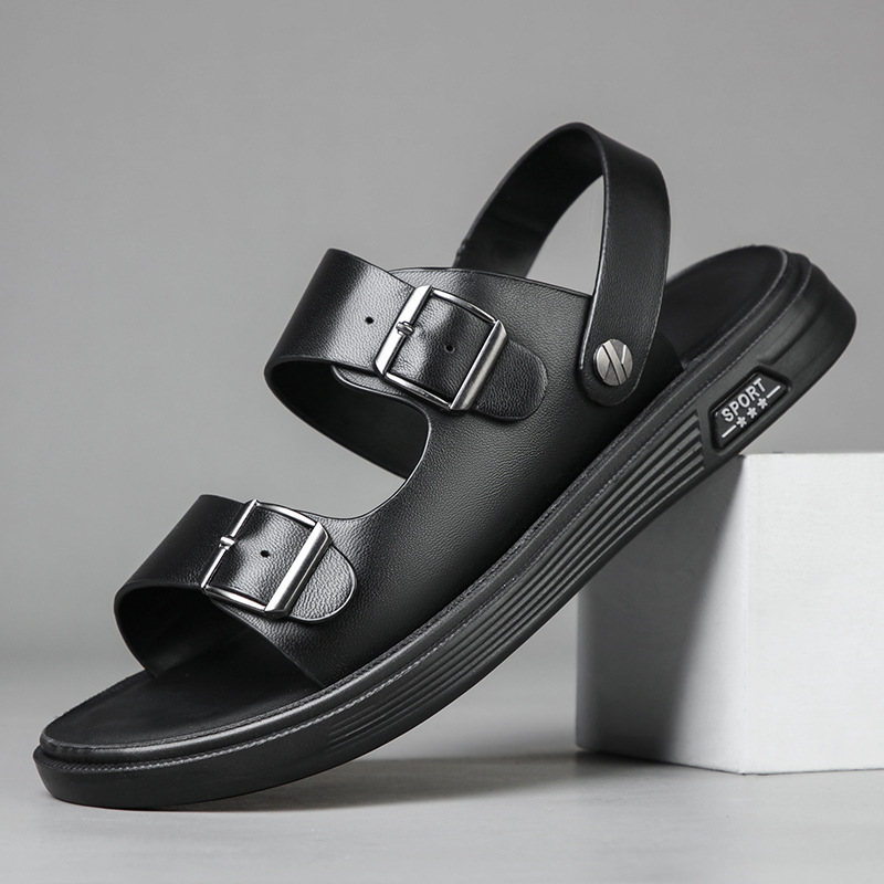 2023 verano nuevos hombres zapatos de playa de cuero genuino sandalias al aire libre primera capa de piel de oveja zapatillas de cuero casuales zapatos de los hombres