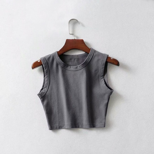 2020 Summer New Women's Wear: European & American Style Top, Export-Quality Cycling Vest – Solid Cotton, Wide-Edge, Short Cropped Design