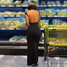 现货亚马逊欧美跨境2025性感潮流短袖圆领修身包臀露背连衣裙批发