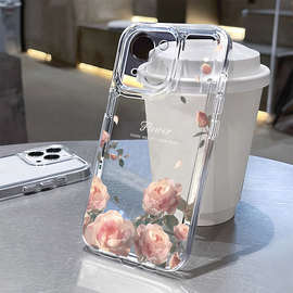 粉色玫瑰花适用苹果17air手机壳16e透明15promax全包14小众13跨境