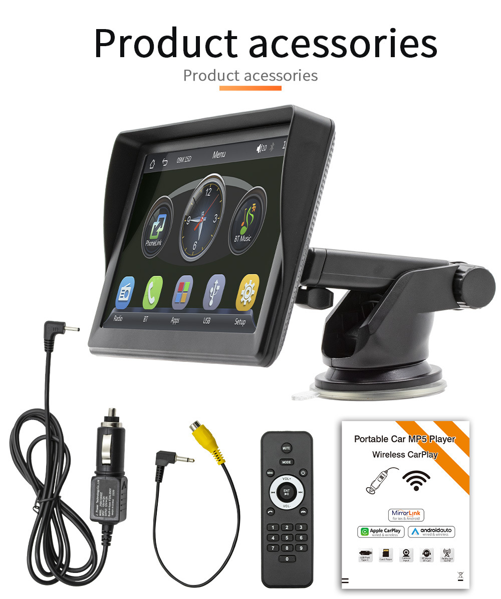 Cross-Border 7inch Wireless Carplay Portable Screen Car Display Bluetooth Multimedia Radio Car Navigation System