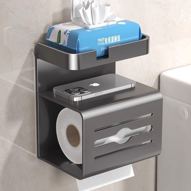 Bathroom toilet paper holder, toilet paper rack, storage shelf, bathroom toilet paper box, toilet paper roll holder, tissue box, no drilling required