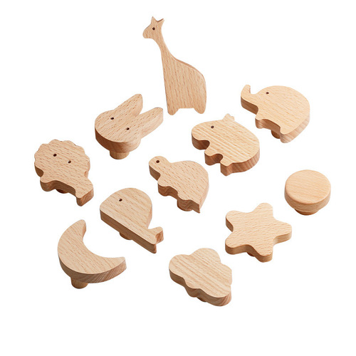 Solid Wood Animal Door Handle Cute Creative Hook Children's Room Cabinet Drawer Pull Accessory Cross-border Wholesale