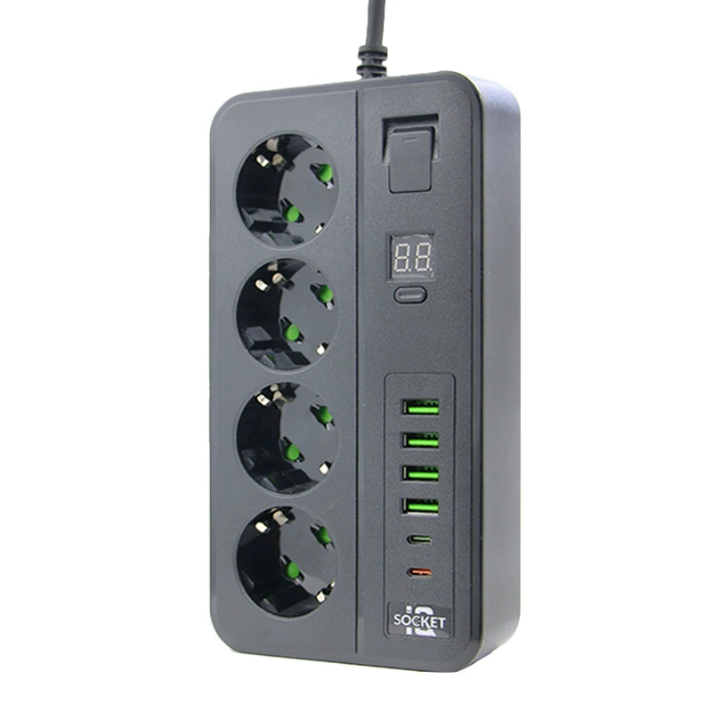 Европейский четырехпосадочный сетевой разъем с PD/USB зарядкой, гнездо для вилки, платформа-терминал, подключение и мультикратные сценарии