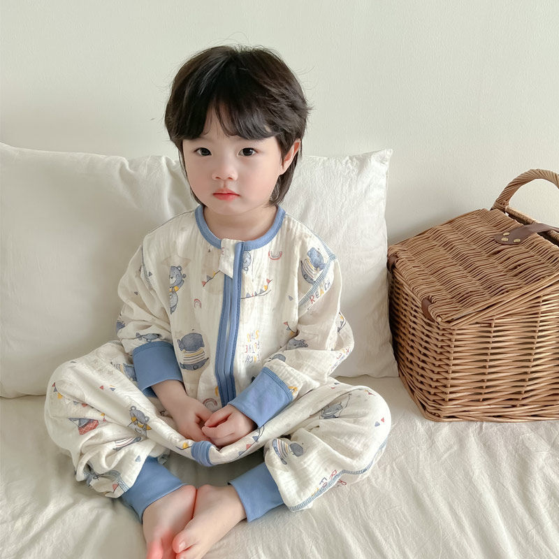 Seamless Sleeping Bag for Infants, Spring and Autumn Pure Cotton Double-Layer Gauze Baby One-Piece Sleepwear, Autumn Children's All-Season Boys' Summer