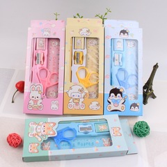 Creative stationery set of 5, including ruler, pencil, scissors, student holiday gift, wholesale stationery set