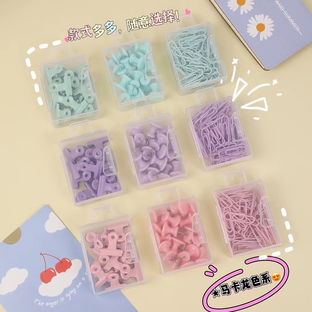 Macaron color round tail clip I-shaped nail paper clip ins style girly heart data note holder bookmark paper clip