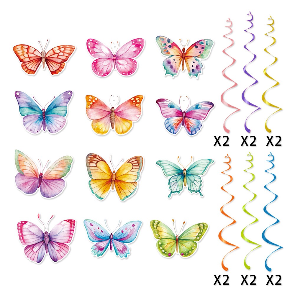 Nuevos productos transfronterizos mariposa espiral decoración de primavera acuarela mariposa primavera cumpleaños espiral decoración colgante