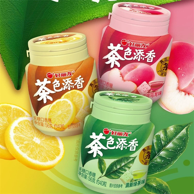 Жевательная резинка Orion Brown без сахара, 56 г, около 40 штук, со вкусами: персиковый улун, лимон, черный чай, свежий зеленый чай