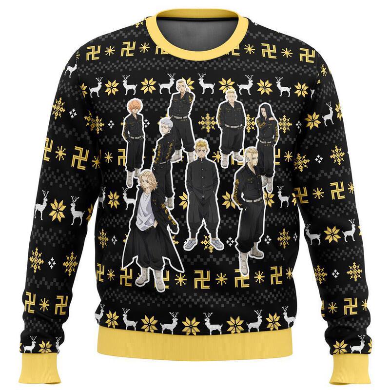 Cross-Border Hot-Selling New Autumn and Winter 3D Christmas Anime Print Casual Men's Loose European Size Hoodless Crew Neck Sweatshirt