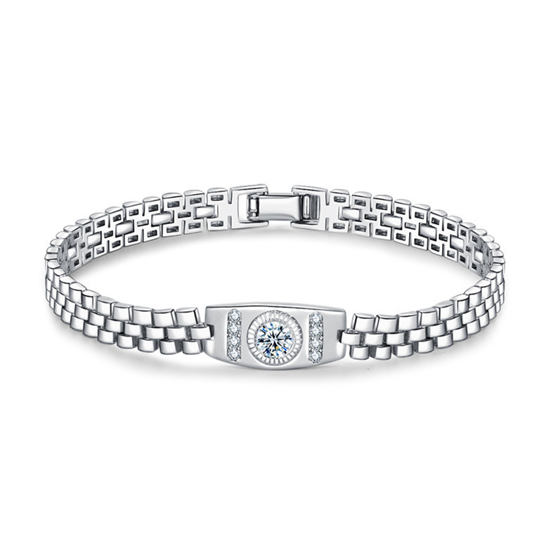 Cross-Border Personalized Trendy Watch Shape Diamond Bracelet Simple Natural Zircon Platinum-Plated Geometric Hand Jewelry