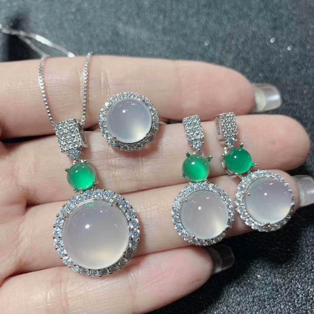 Fashionable natural ore jade, earrings, ring, pendant, necklace, jewelry, set, 3 piece set