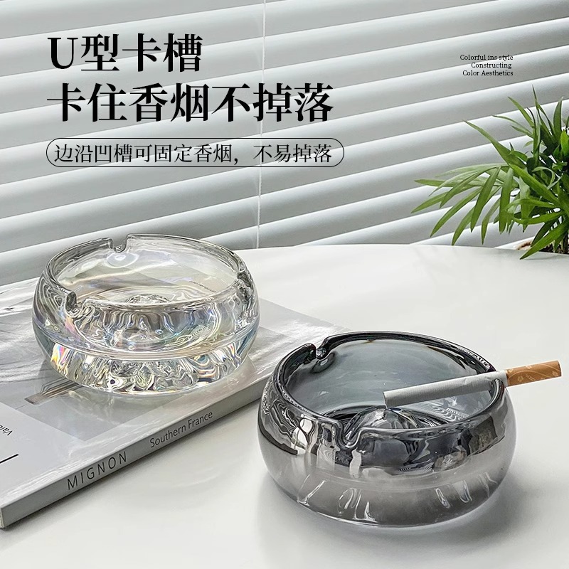 Cenicero de vidrio de lujo ligero y de alto nivel vista montaña sala de estar doméstica decoración de oficina cenicero transparente hotel clubhouse comercial