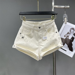 おしゃれなレディースファッション、ホットガール風カールデニムショートパンツ、夏服、韓国風ローウエストワイドレッグパンツ、ホットパンツ